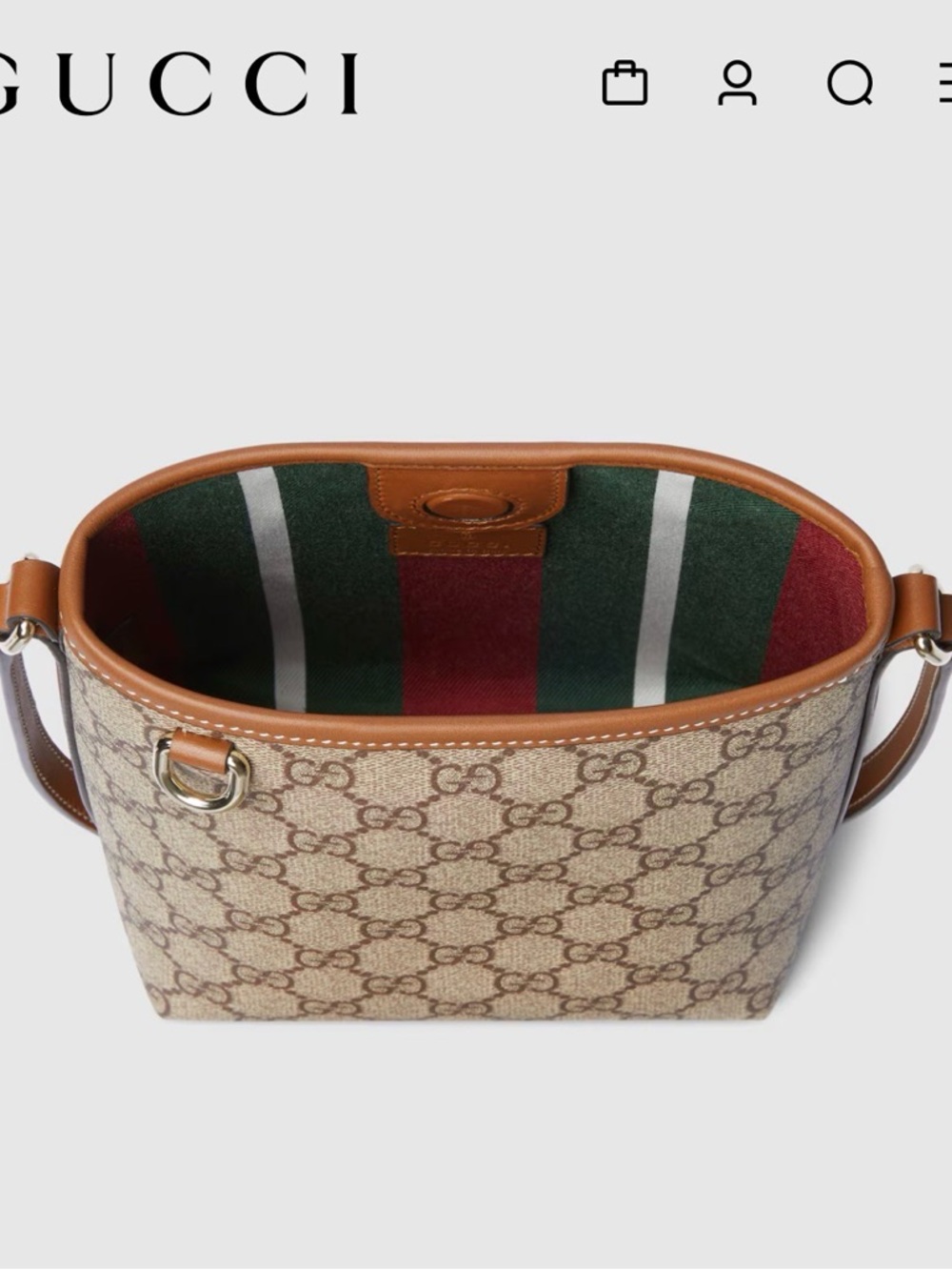 Gucci Beige GG Supreme Canvas Crossbody Bag with Brown Leather Trim - Picture 6 of 6